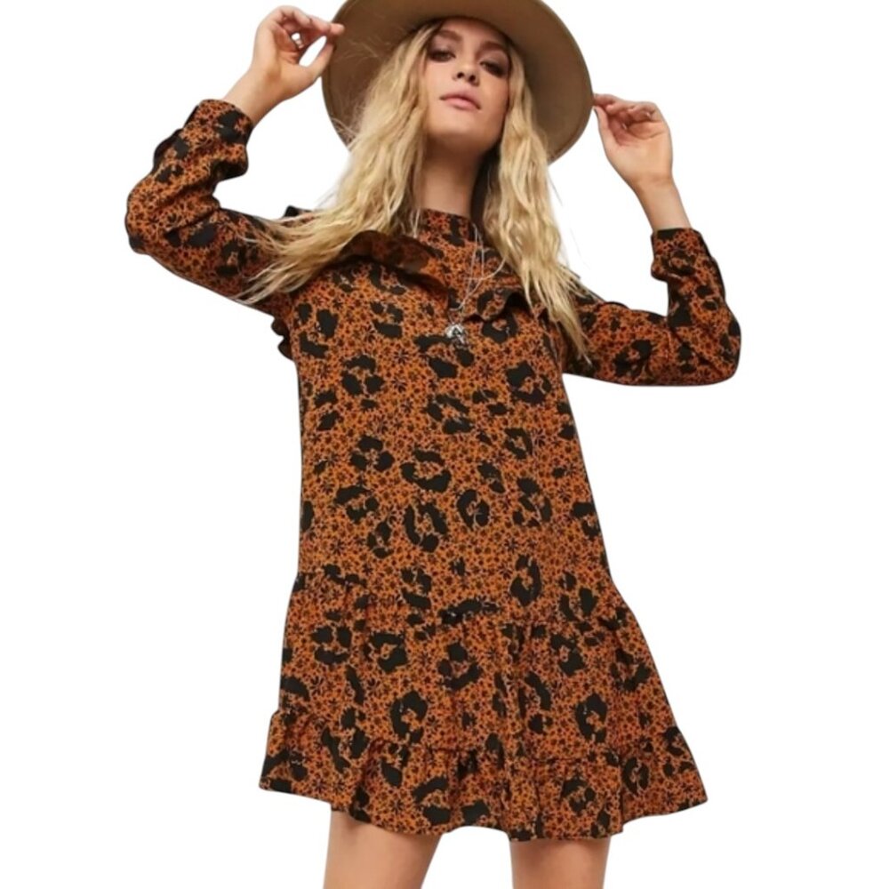 TOPSHOP RUFFLE YOKE MINI DRESS FLIRTY LONG SLEEVE FRENCH GIRL BLOOMCORE BOHO 6